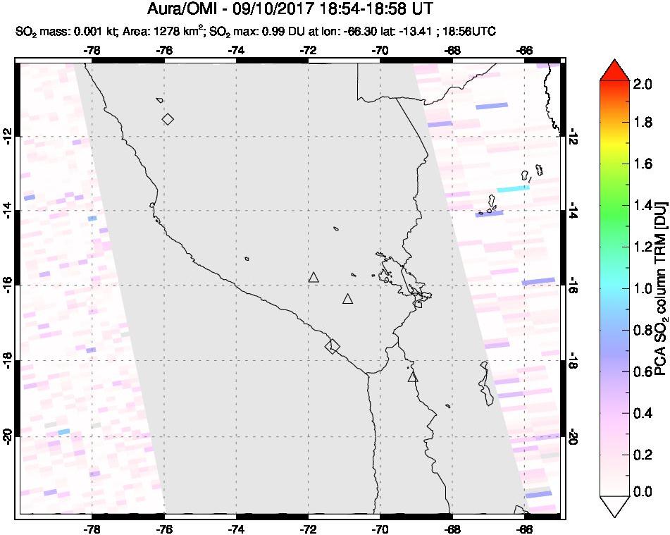 A sulfur dioxide image over Peru on Sep 10, 2017.