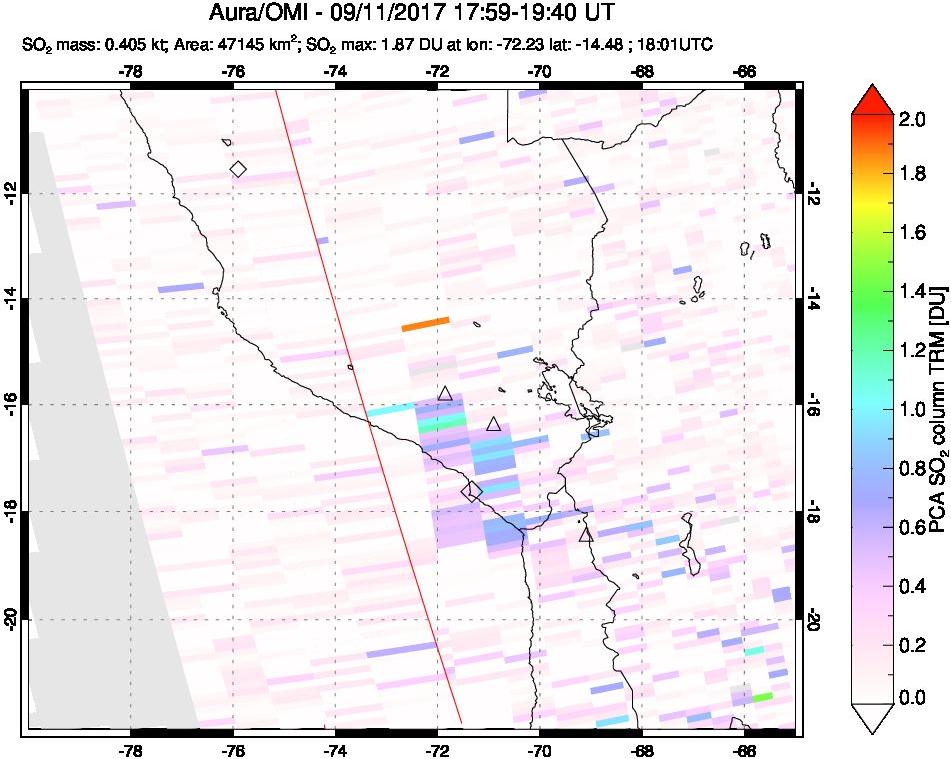 A sulfur dioxide image over Peru on Sep 11, 2017.