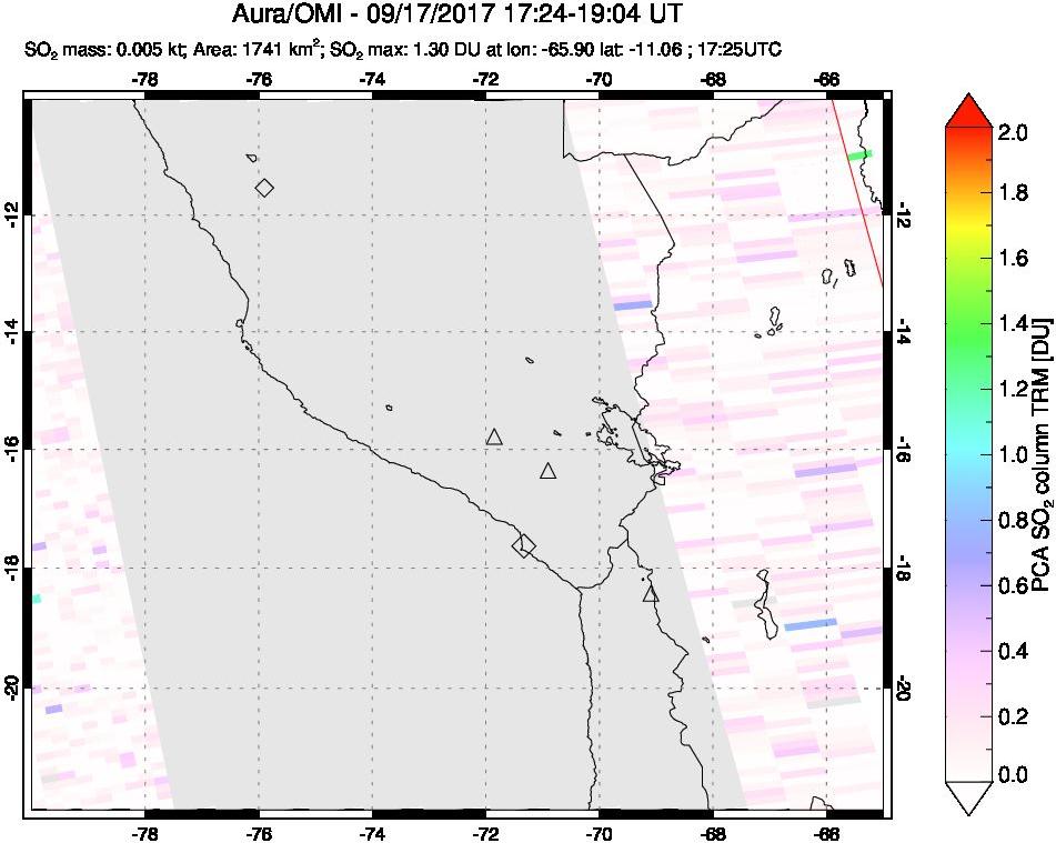 A sulfur dioxide image over Peru on Sep 17, 2017.