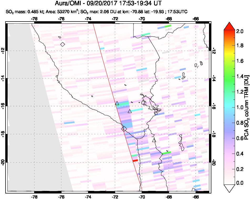 A sulfur dioxide image over Peru on Sep 20, 2017.