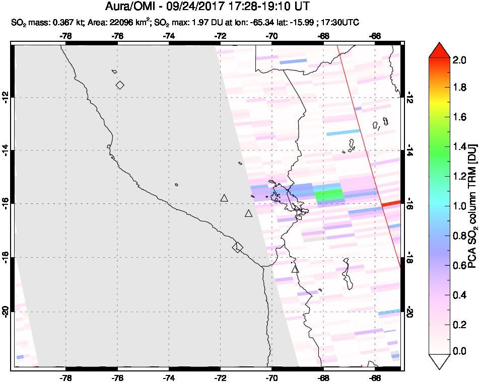 A sulfur dioxide image over Peru on Sep 24, 2017.