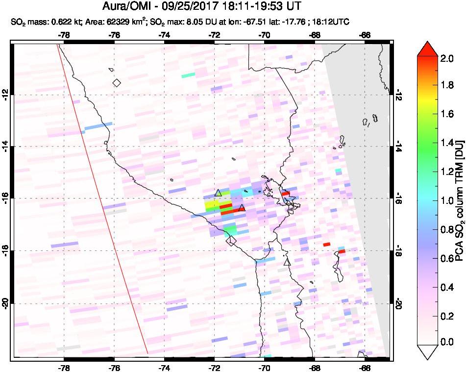 A sulfur dioxide image over Peru on Sep 25, 2017.
