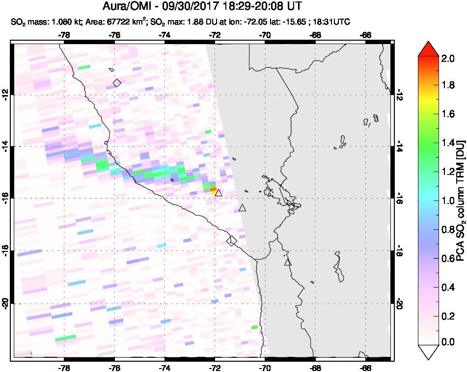 A sulfur dioxide image over Peru on Sep 30, 2017.