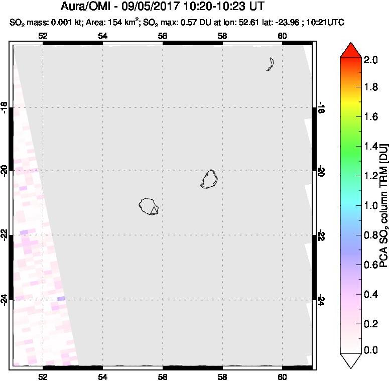 A sulfur dioxide image over Reunion Island, Indian Ocean on Sep 05, 2017.