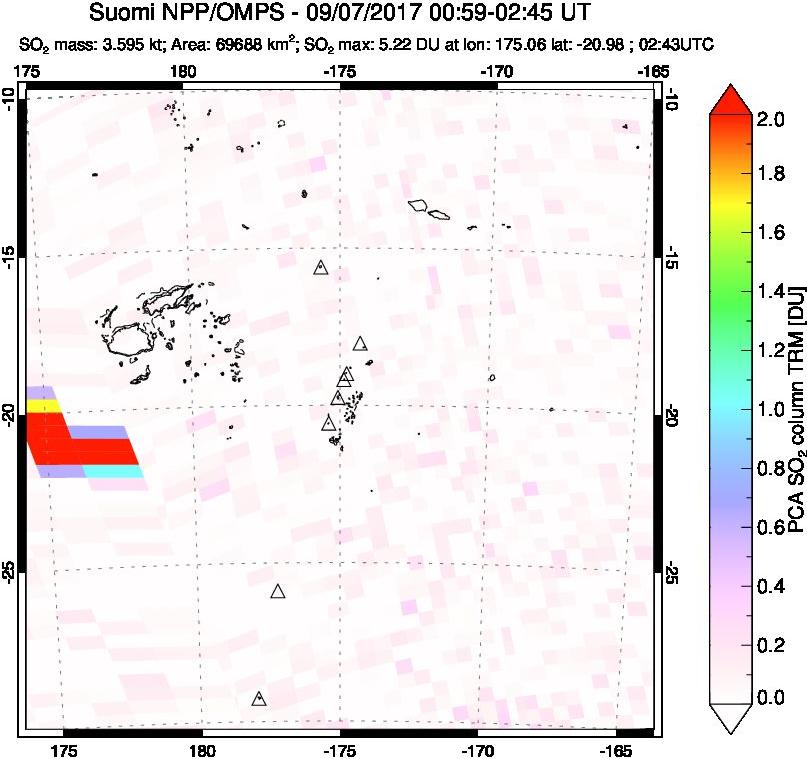 A sulfur dioxide image over Tonga, South Pacific on Sep 07, 2017.
