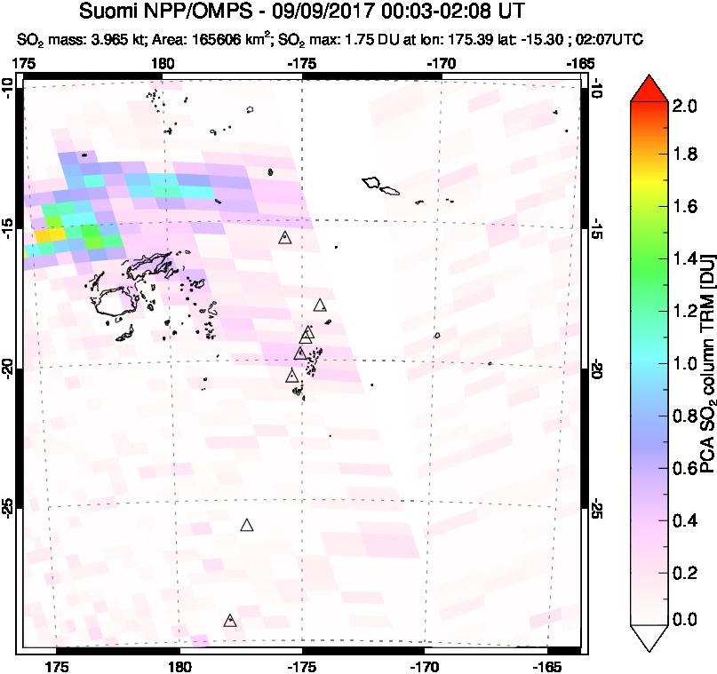 A sulfur dioxide image over Tonga, South Pacific on Sep 09, 2017.