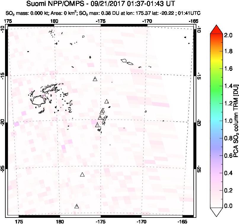 A sulfur dioxide image over Tonga, South Pacific on Sep 21, 2017.