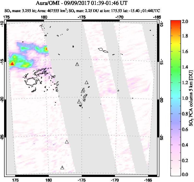 A sulfur dioxide image over Tonga, South Pacific on Sep 09, 2017.