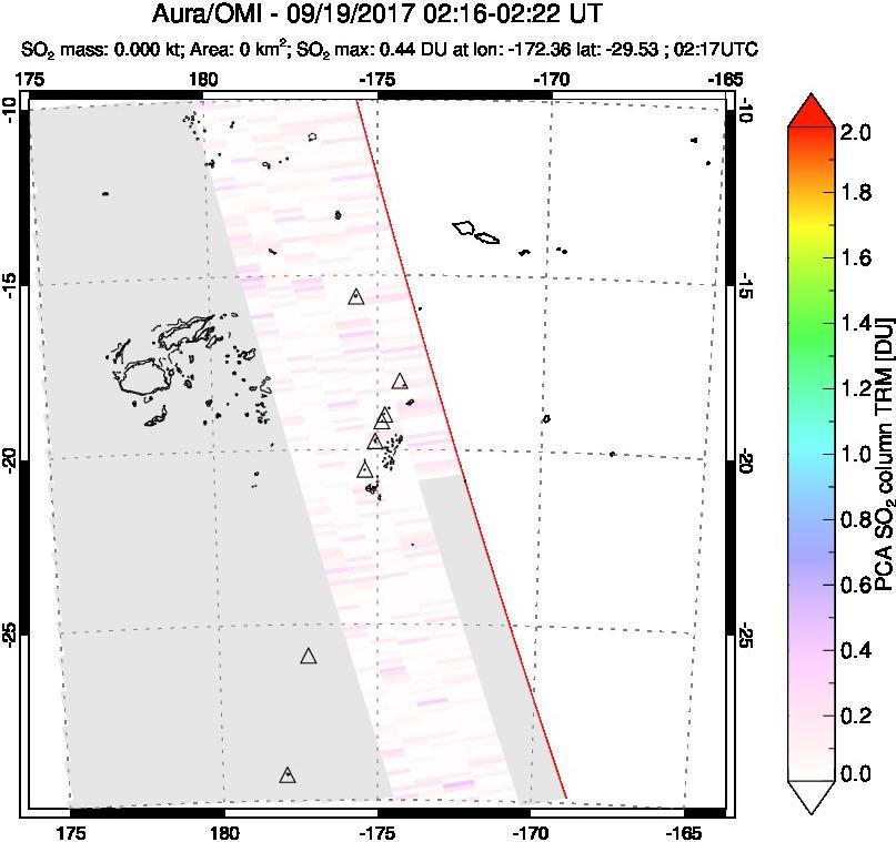 A sulfur dioxide image over Tonga, South Pacific on Sep 19, 2017.