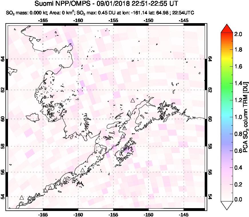 A sulfur dioxide image over Alaska, USA on Sep 01, 2018.