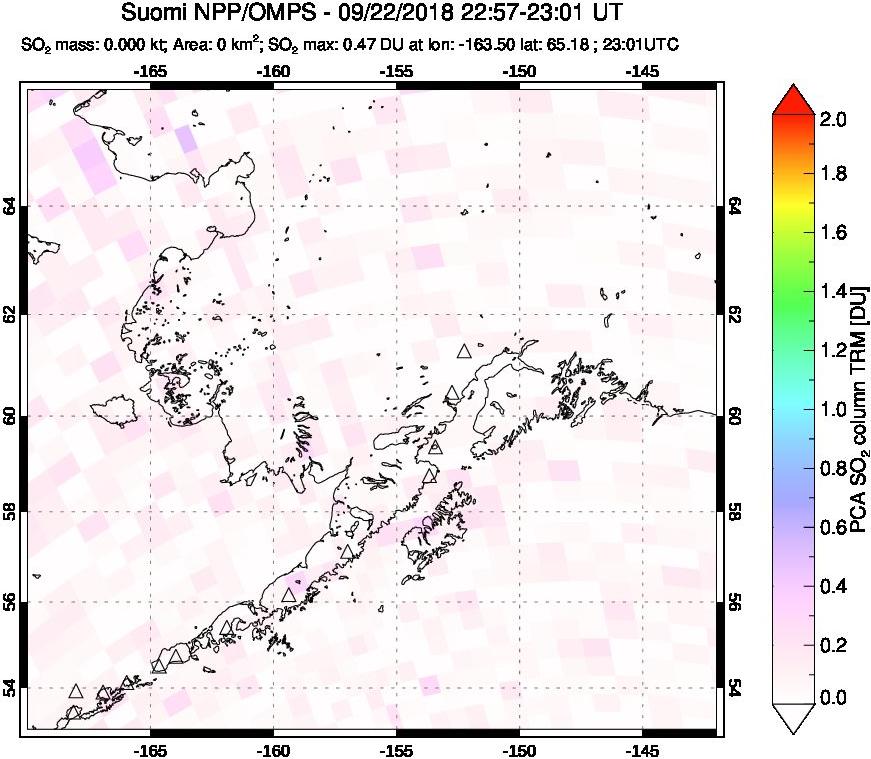 A sulfur dioxide image over Alaska, USA on Sep 22, 2018.