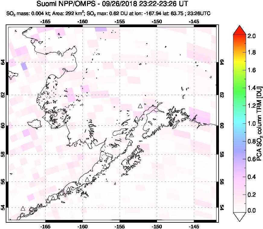A sulfur dioxide image over Alaska, USA on Sep 26, 2018.