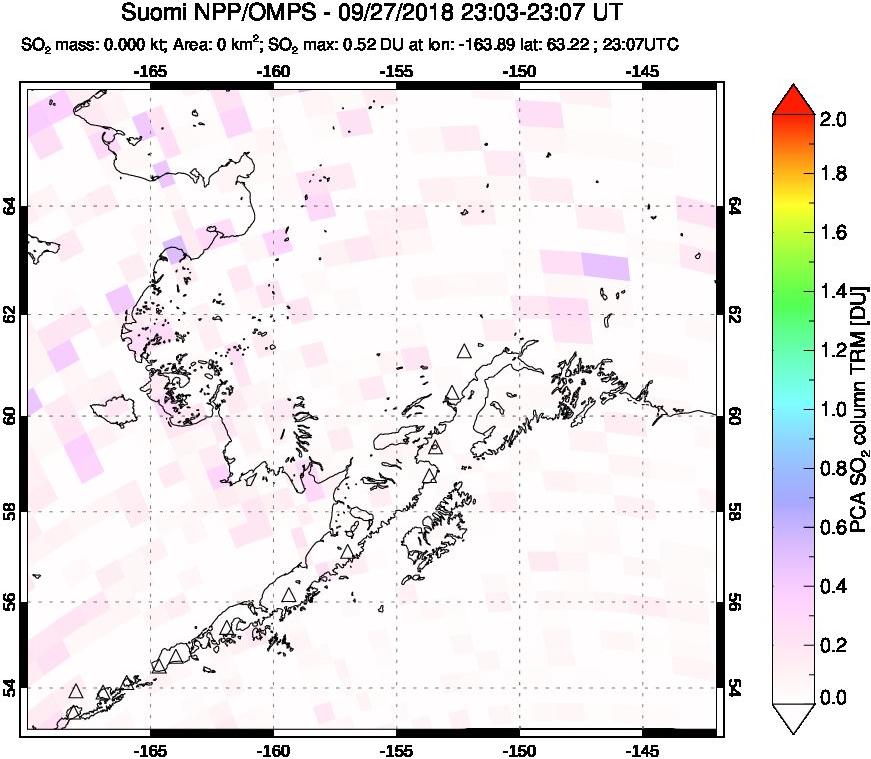 A sulfur dioxide image over Alaska, USA on Sep 27, 2018.