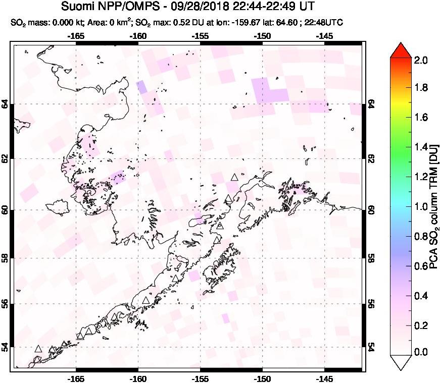 A sulfur dioxide image over Alaska, USA on Sep 28, 2018.