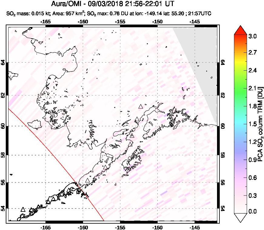 A sulfur dioxide image over Alaska, USA on Sep 03, 2018.