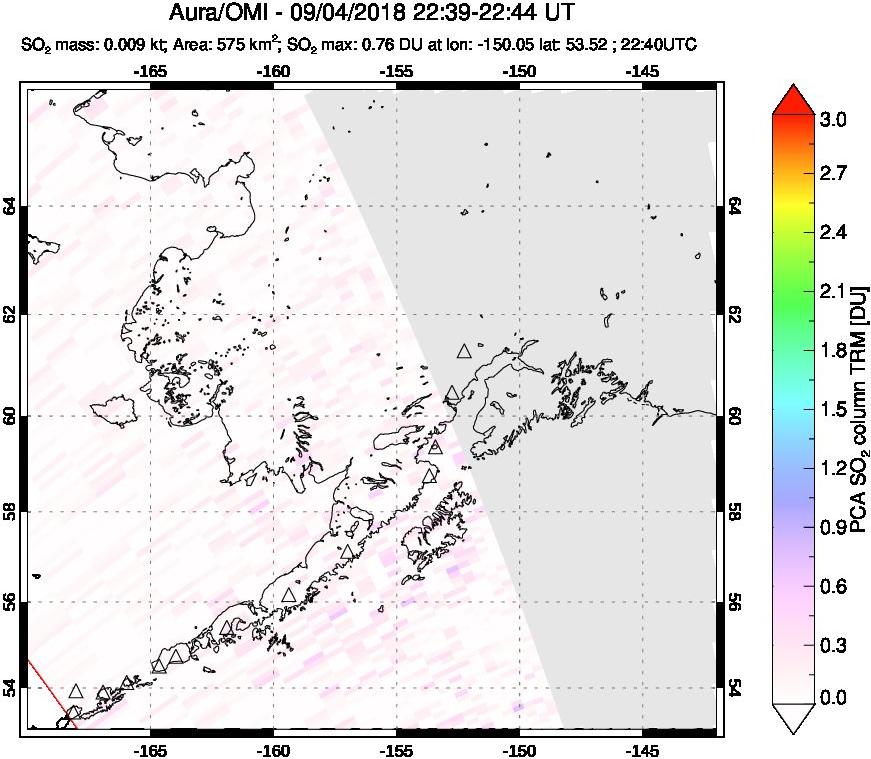 A sulfur dioxide image over Alaska, USA on Sep 04, 2018.