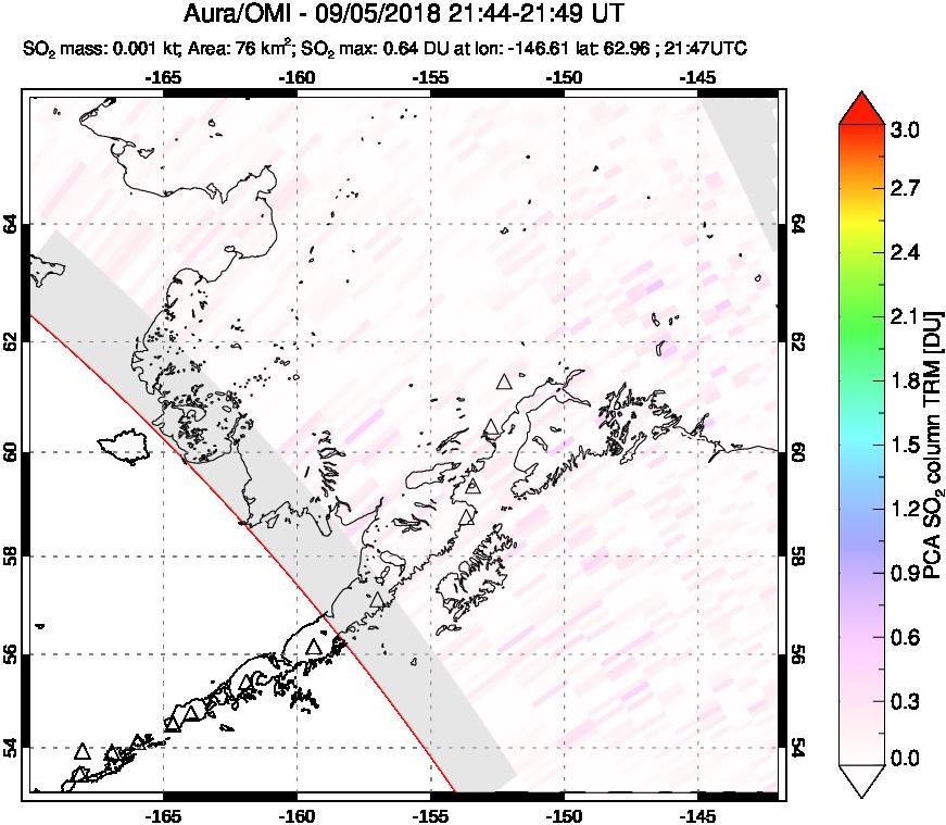 A sulfur dioxide image over Alaska, USA on Sep 05, 2018.