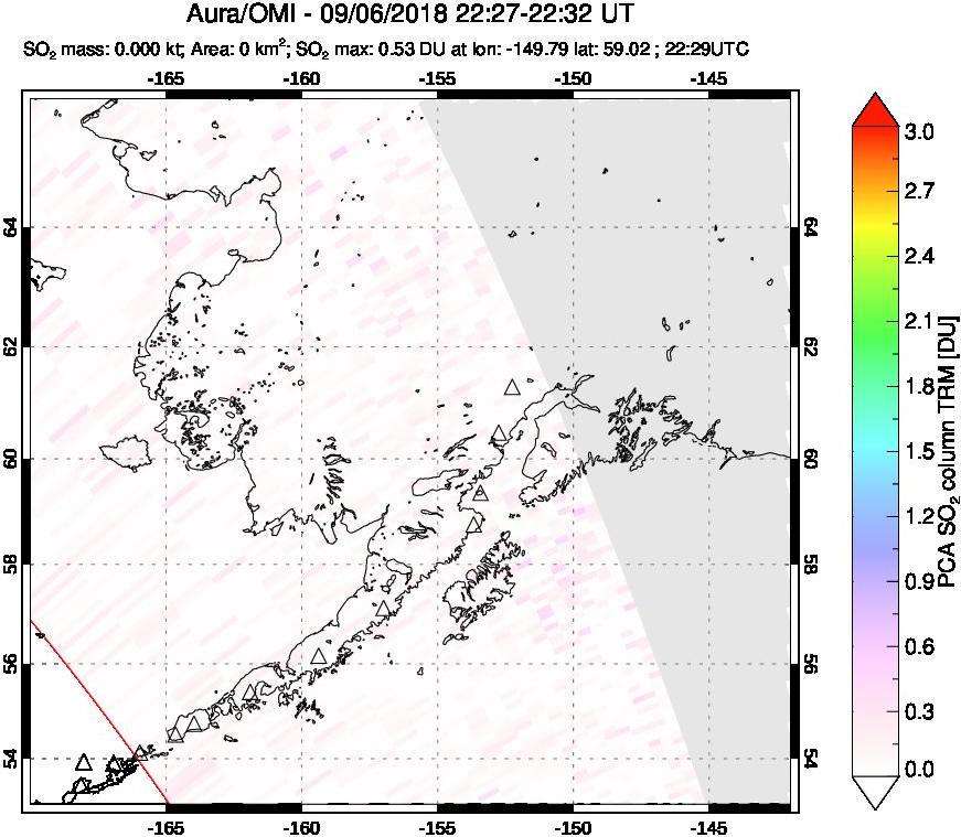 A sulfur dioxide image over Alaska, USA on Sep 06, 2018.