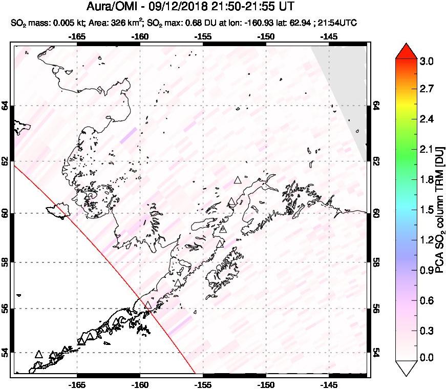 A sulfur dioxide image over Alaska, USA on Sep 12, 2018.