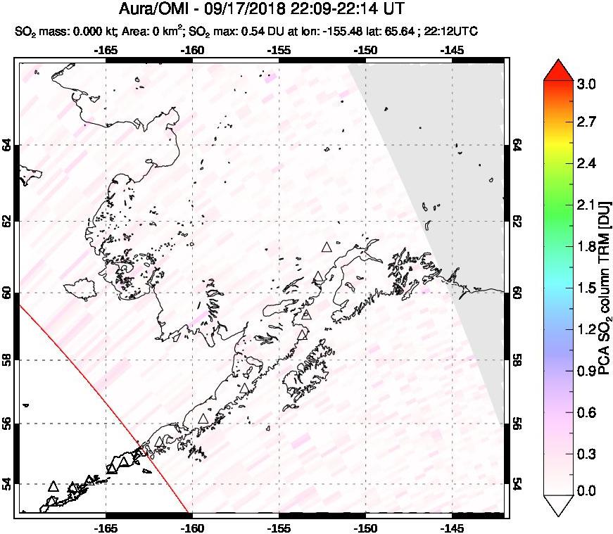 A sulfur dioxide image over Alaska, USA on Sep 17, 2018.