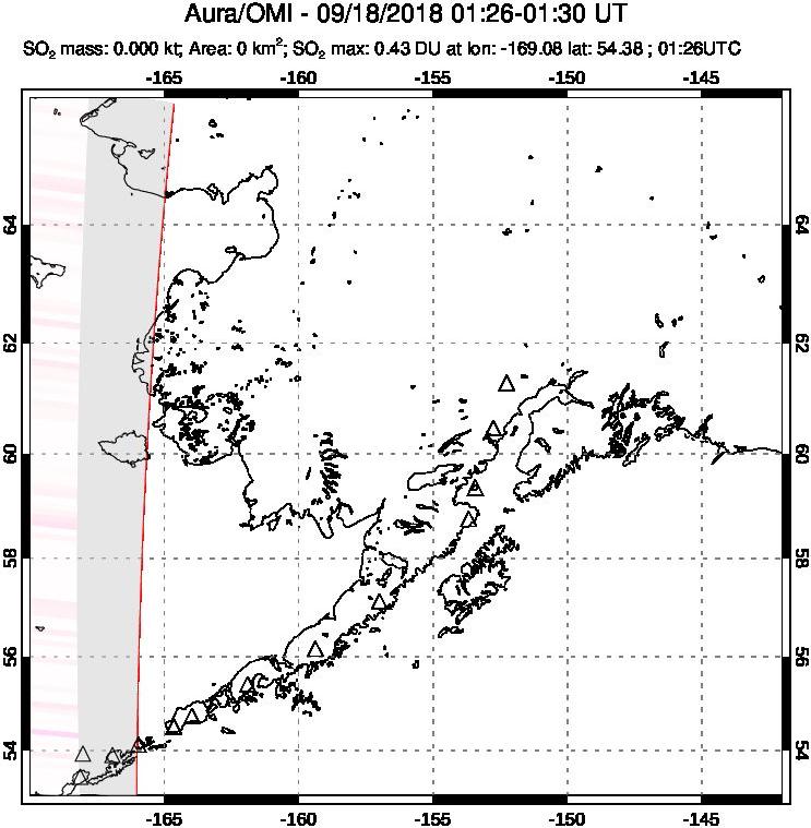 A sulfur dioxide image over Alaska, USA on Sep 18, 2018.