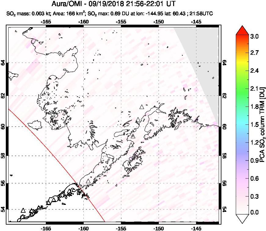 A sulfur dioxide image over Alaska, USA on Sep 19, 2018.