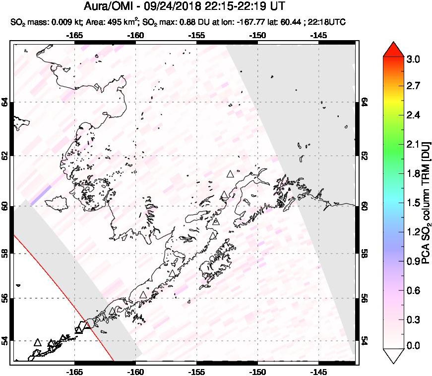 A sulfur dioxide image over Alaska, USA on Sep 24, 2018.