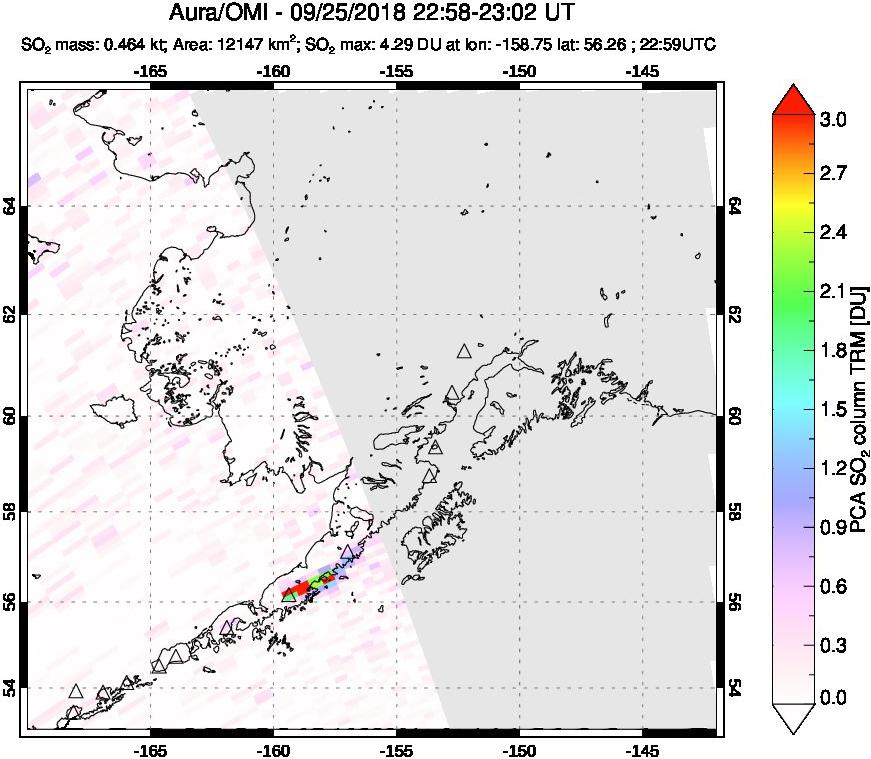 A sulfur dioxide image over Alaska, USA on Sep 25, 2018.