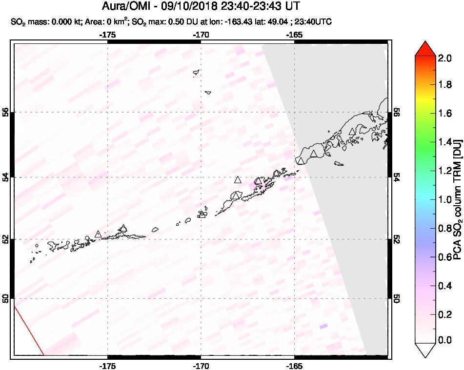 A sulfur dioxide image over Aleutian Islands, Alaska, USA on Sep 10, 2018.