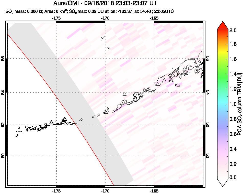A sulfur dioxide image over Aleutian Islands, Alaska, USA on Sep 16, 2018.