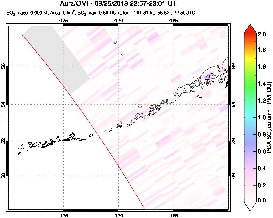 A sulfur dioxide image over Aleutian Islands, Alaska, USA on Sep 25, 2018.