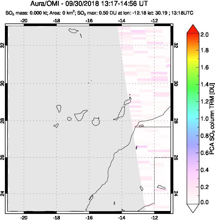 A sulfur dioxide image over Canary Islands on Sep 30, 2018.