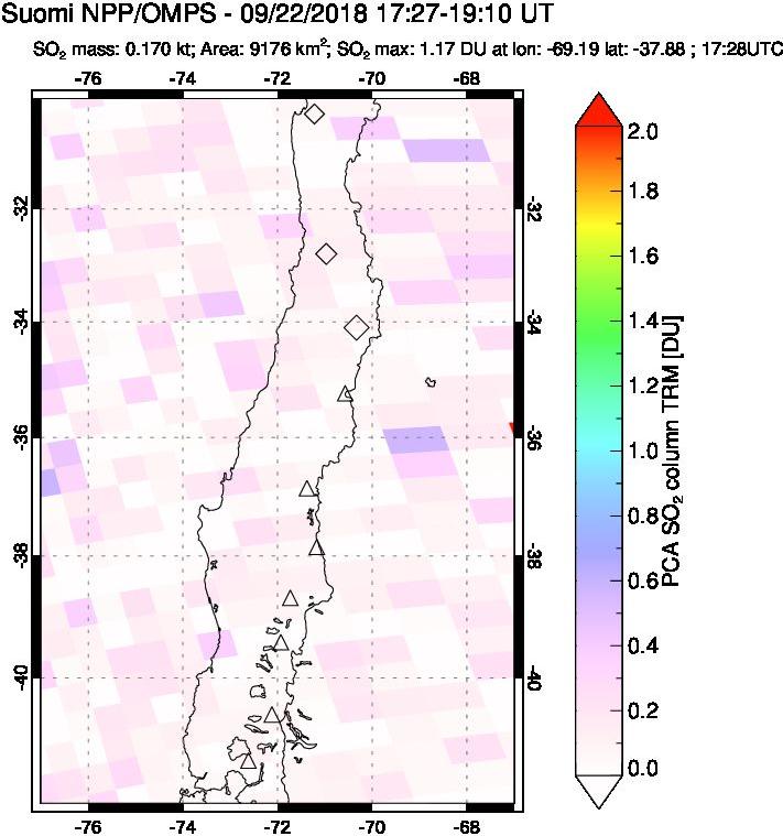 A sulfur dioxide image over Central Chile on Sep 22, 2018.