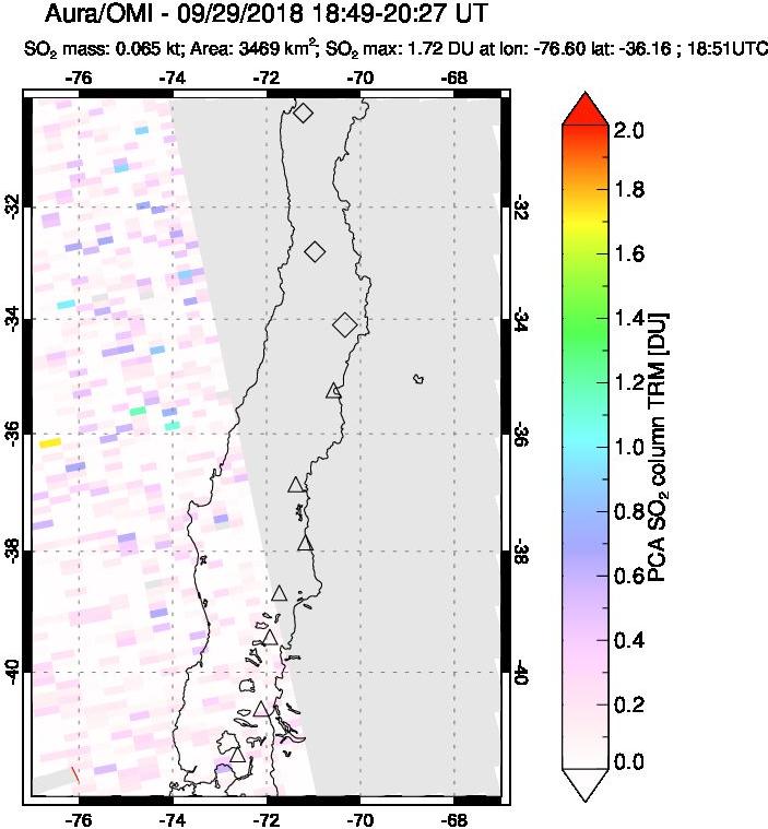 A sulfur dioxide image over Central Chile on Sep 29, 2018.
