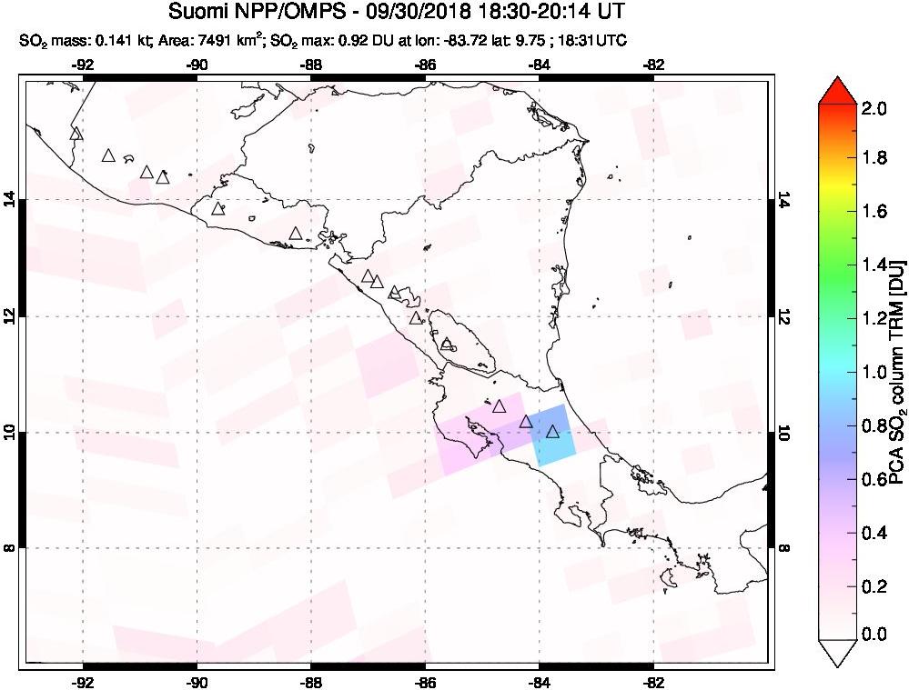 A sulfur dioxide image over Central America on Sep 30, 2018.