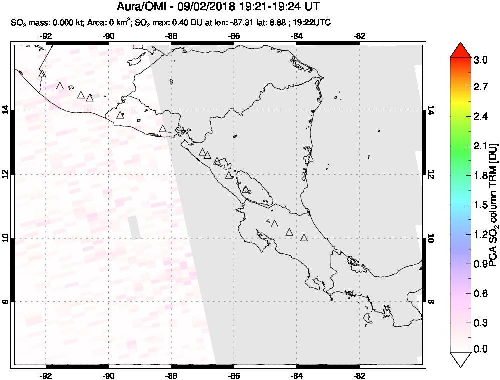 A sulfur dioxide image over Central America on Sep 02, 2018.