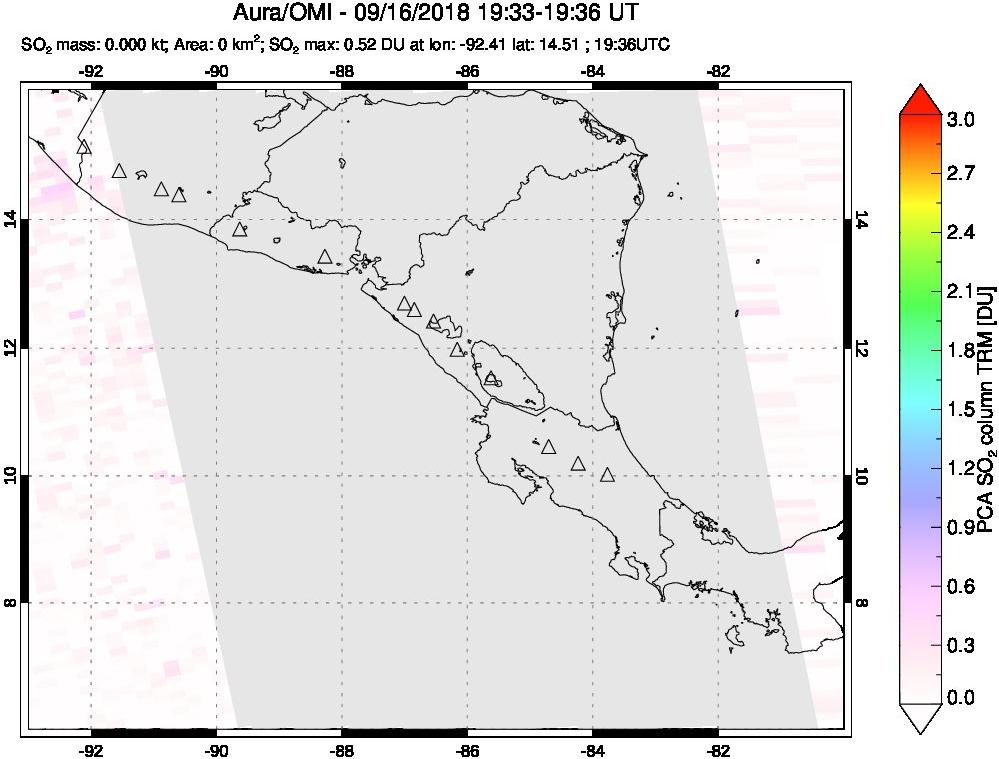 A sulfur dioxide image over Central America on Sep 16, 2018.