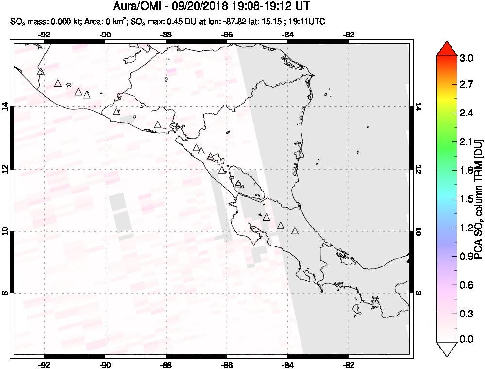 A sulfur dioxide image over Central America on Sep 20, 2018.