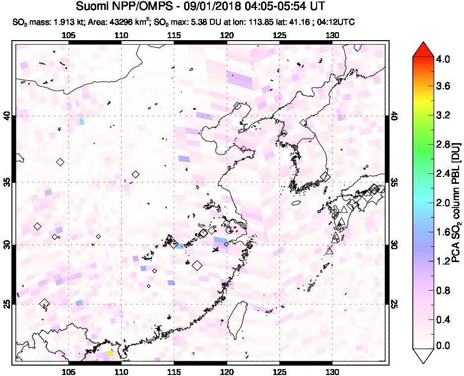 A sulfur dioxide image over Eastern China on Sep 01, 2018.