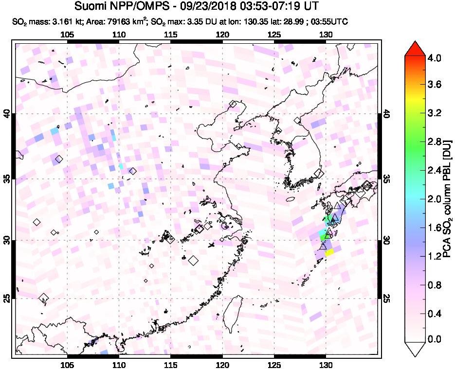 A sulfur dioxide image over Eastern China on Sep 23, 2018.