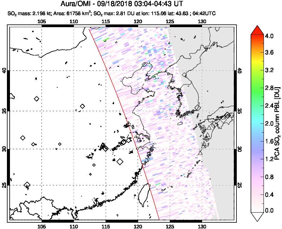 A sulfur dioxide image over Eastern China on Sep 18, 2018.