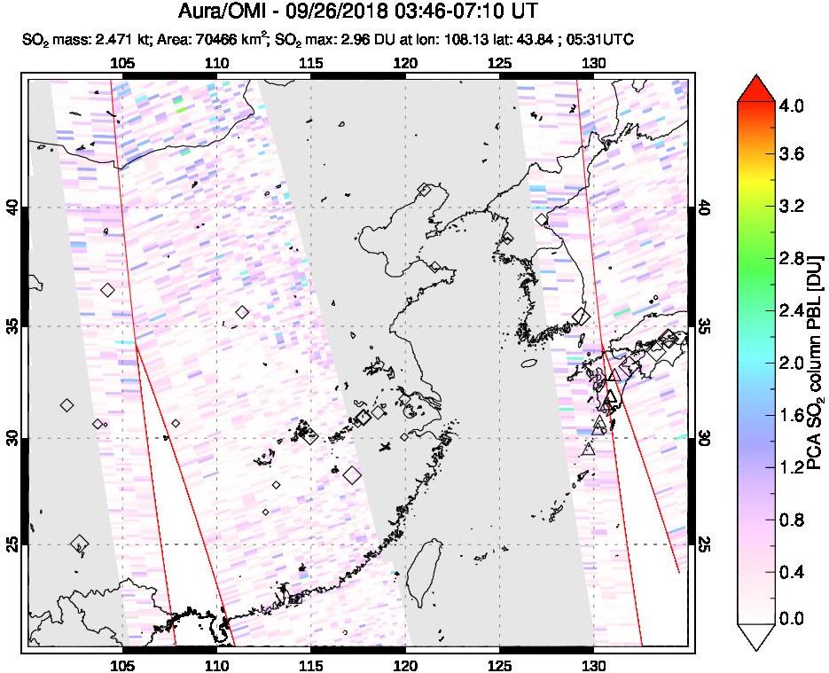 A sulfur dioxide image over Eastern China on Sep 26, 2018.