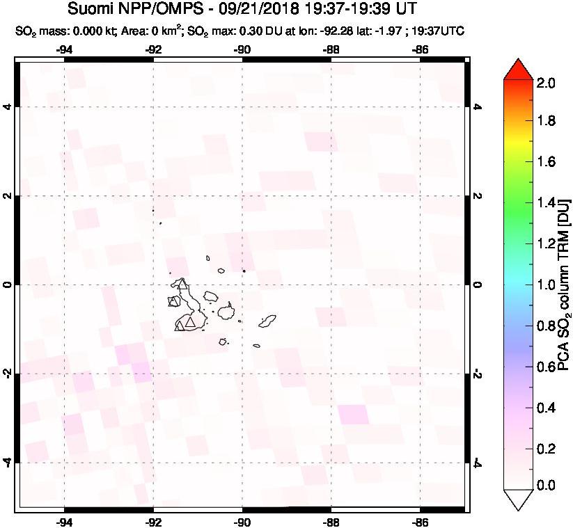 A sulfur dioxide image over Galápagos Islands on Sep 21, 2018.