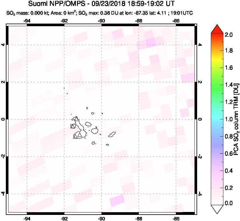 A sulfur dioxide image over Galápagos Islands on Sep 23, 2018.