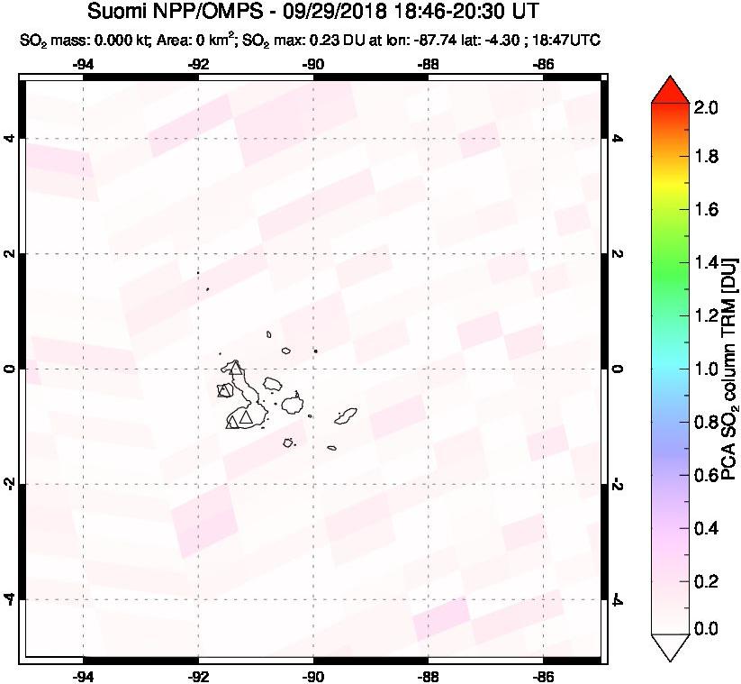 A sulfur dioxide image over Galápagos Islands on Sep 29, 2018.