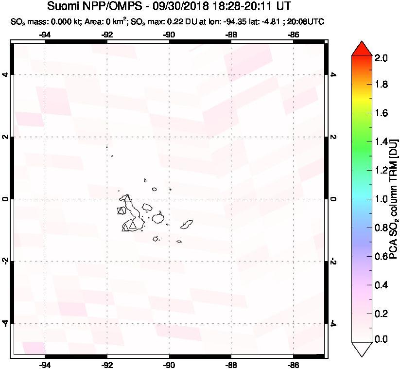 A sulfur dioxide image over Galápagos Islands on Sep 30, 2018.