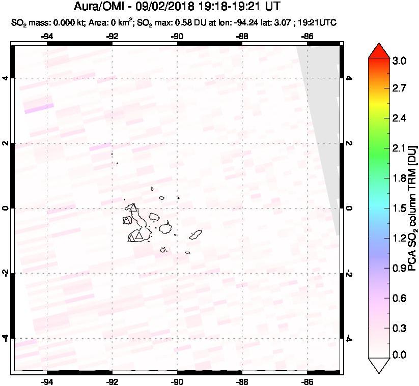 A sulfur dioxide image over Galápagos Islands on Sep 02, 2018.