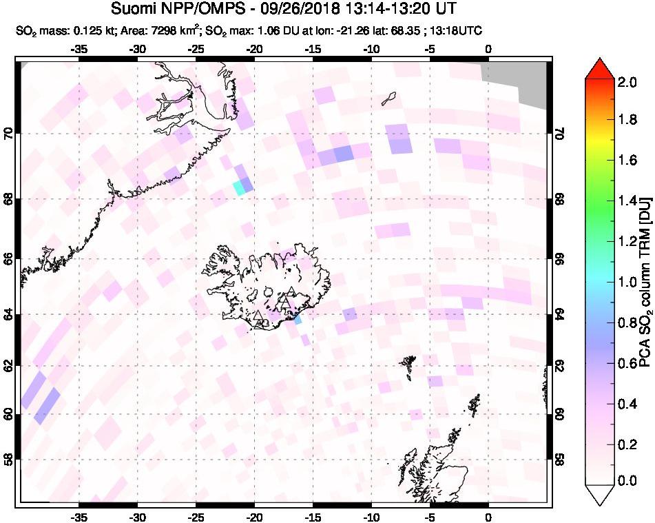 A sulfur dioxide image over Iceland on Sep 26, 2018.