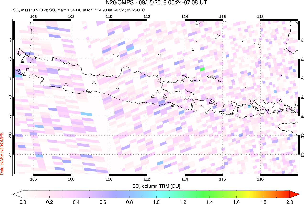 A sulfur dioxide image over Java, Indonesia on Sep 15, 2018.