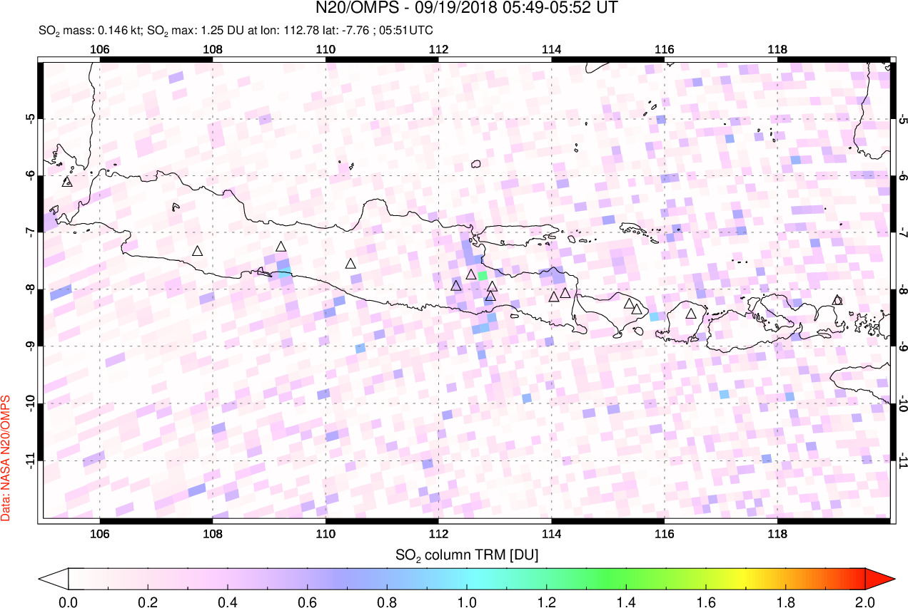 A sulfur dioxide image over Java, Indonesia on Sep 19, 2018.